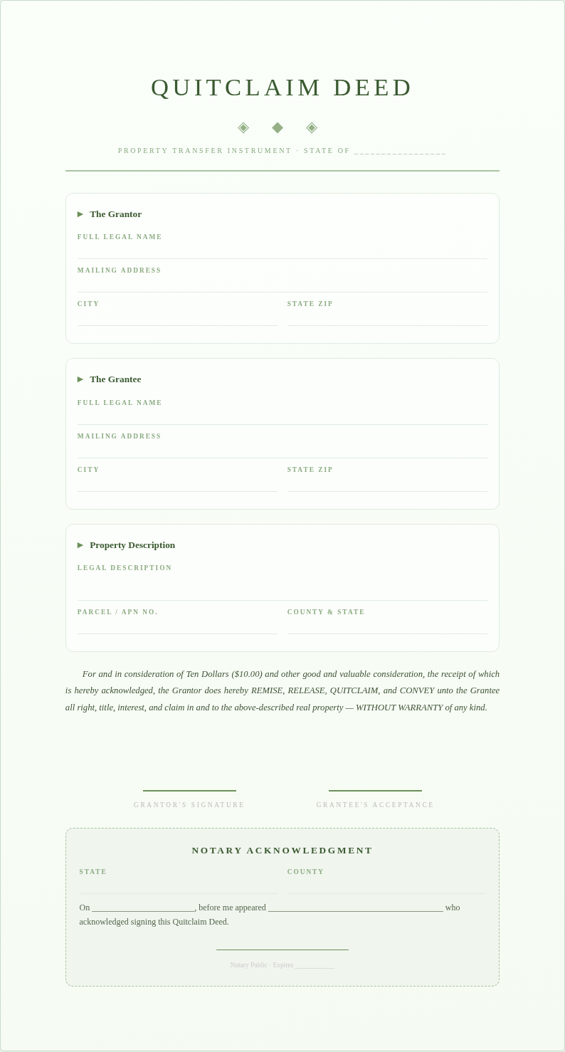 Forest earth quitclaim deed